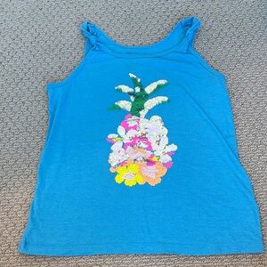 Cat & Jack Blue Tank Top with Multicolor Sequin Pineapple